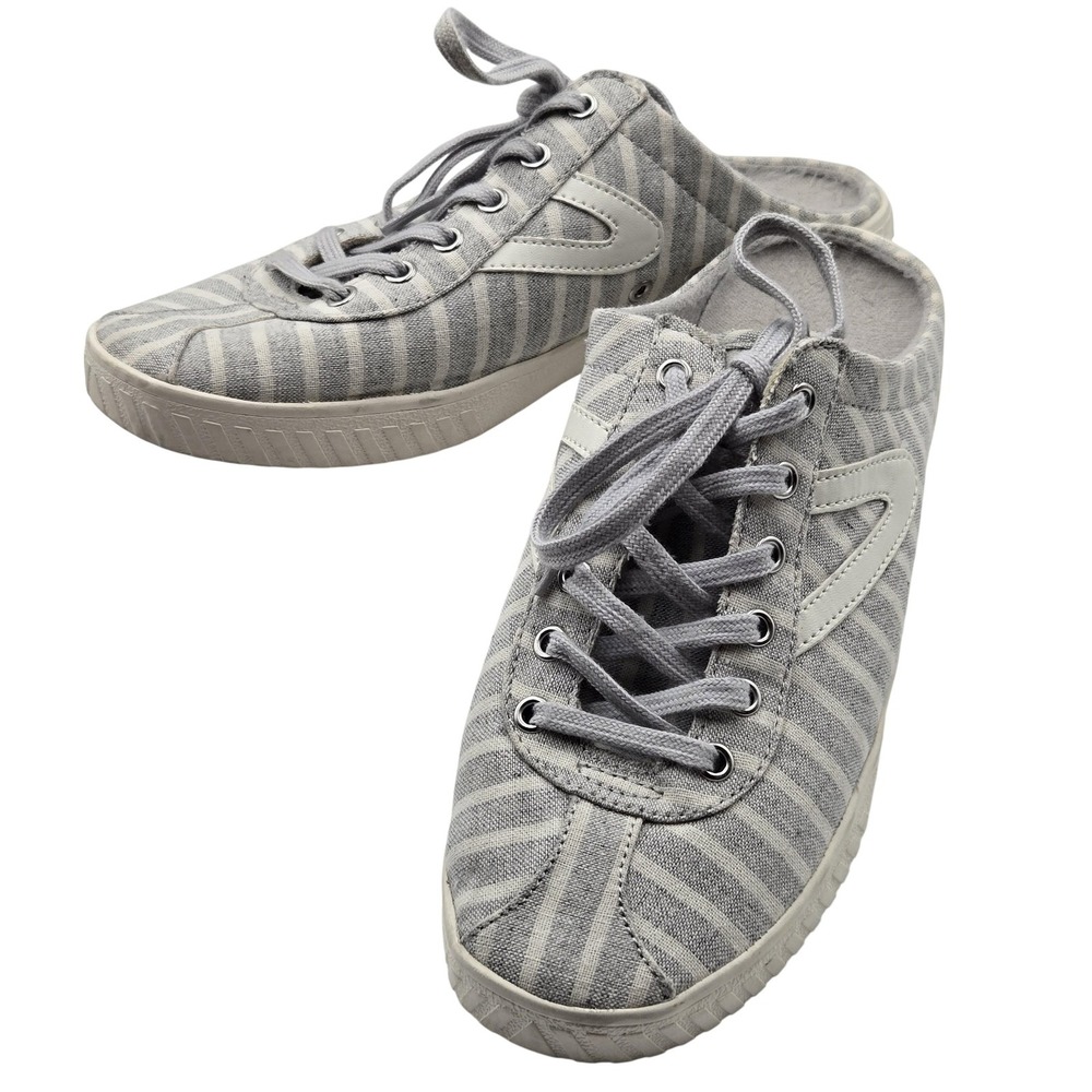 Tretorn Shoes Womens Size 8 Gray White Striped Canvas Mule Sneakers Casual